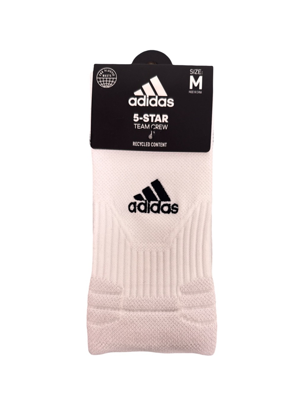 adidas 5-Star Team Crew Athletic Socks - White with Black Logo Medium